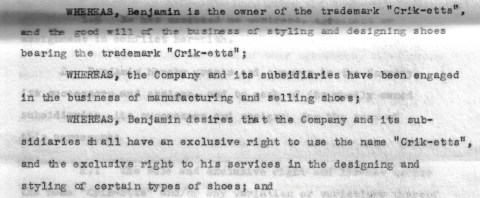 Crik-etts Licensing Agreement 1958 1st page